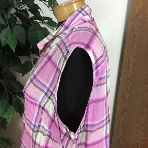 NORTHCREST 1X sleeveless buttondown top pink plaid - Picture 4 of 13